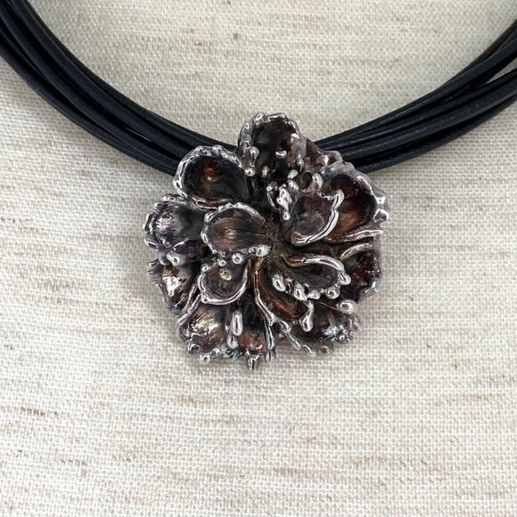 VTG Bat-Ami Sterling Silver 3 Dimensional Electroform Flower Pendant Necklace - Picture 11 of 16